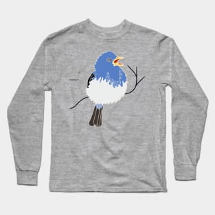 illustration of a blue finch perched on a branch Long Sleeve T-Shirt